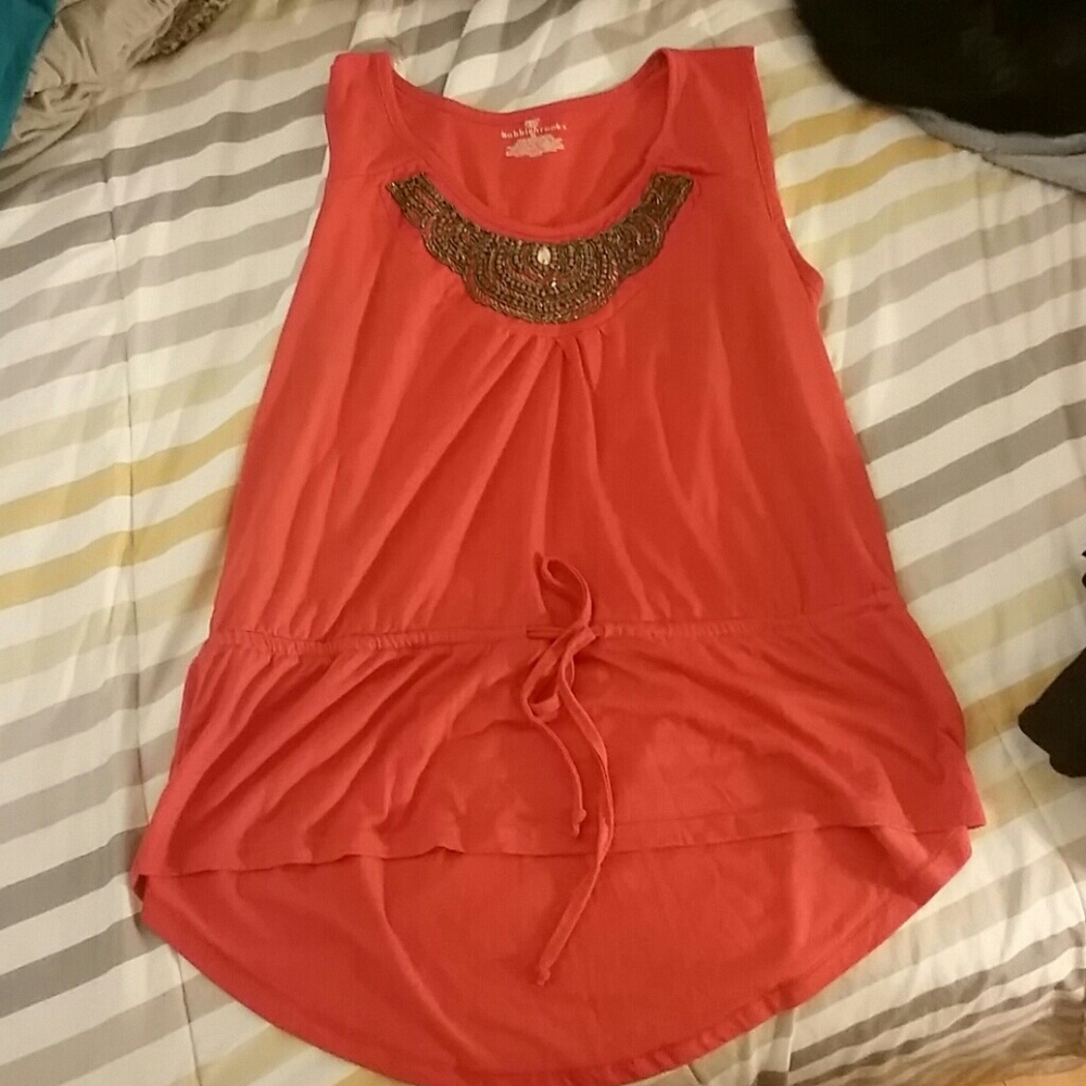 Orange embroidered tank top